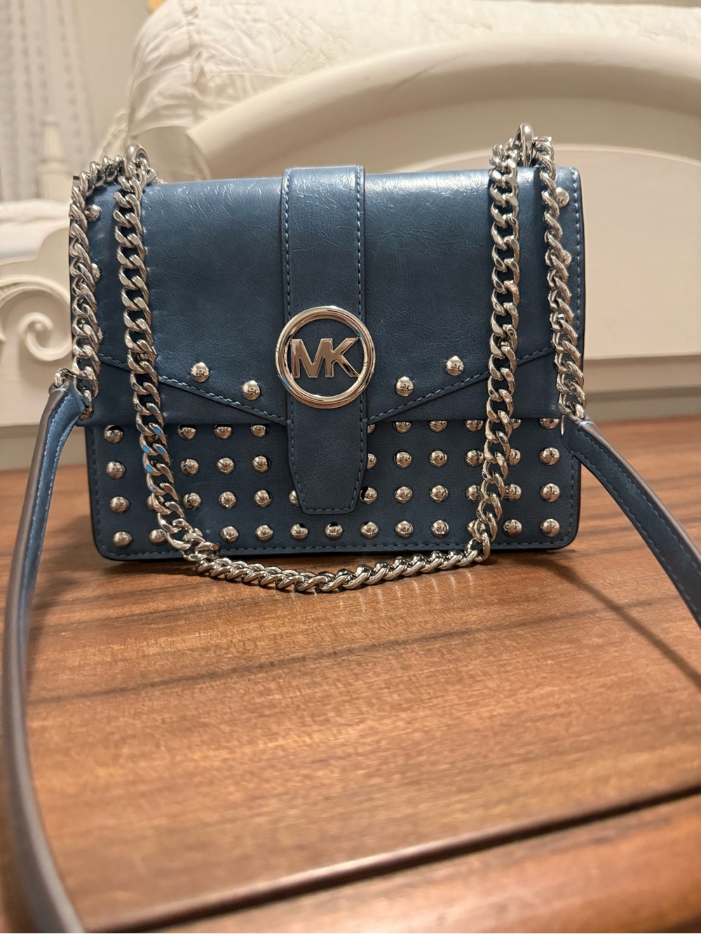 Michael Kors Slate Blue Studded Chain Crossbody